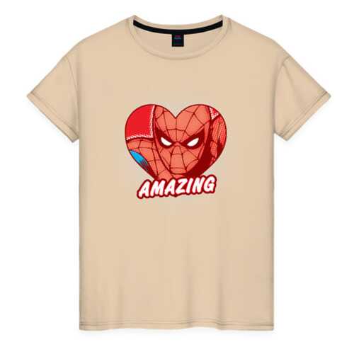 Футболка женская ВсеМайки Spider-Man amazing heart бежевая 4XL в Levis